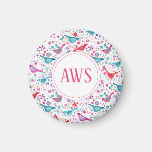 Watercolor Birds Monogram Magnet