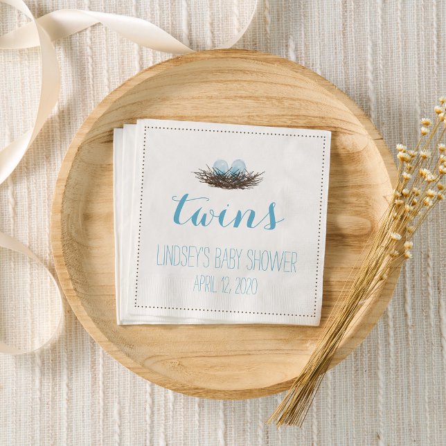 Watercolor Bird's Nest | Twis Baby Boys Shower Napkin (Creator Uploaded)