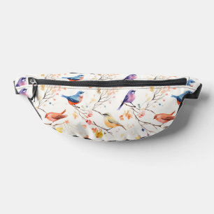 Watercolor Birds on Branch Pattern Bum Bags
