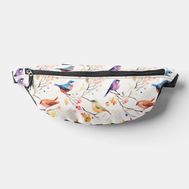 Watercolor Birds on Branch Pattern Bum Bags (Lay Down)