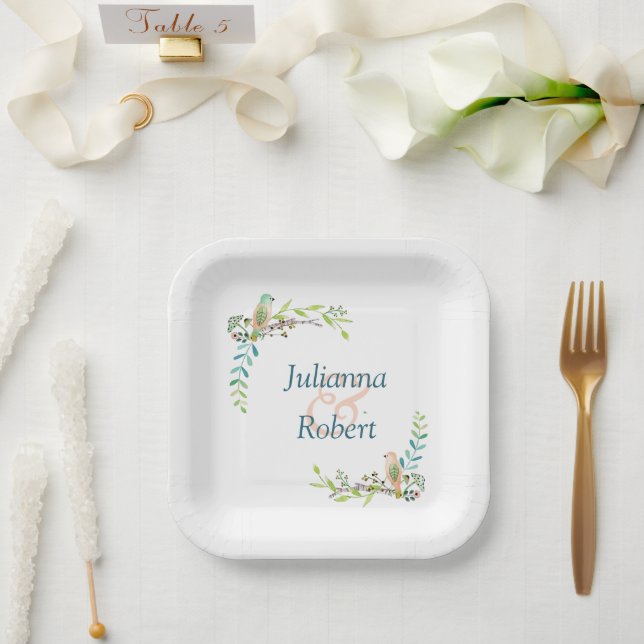 Watercolor birds   paper plates (Wedding)