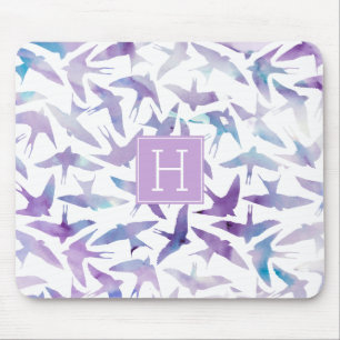 Watercolor Birds Pattern and Monogram Mouse Mat