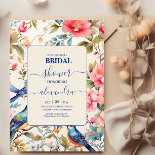 Watercolor Birds Peony Chinoiserie Garden Bridal Invitation