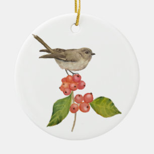 Watercolor birds "Sylvia curruca" Ceramic Tree Decoration