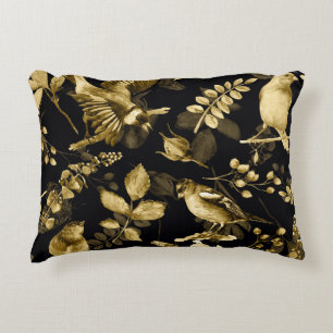 Watercolor Birds: Vintage Floral Design. Decorative Cushion