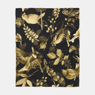 Watercolor Birds: Vintage Floral Design. Fleece Blanket