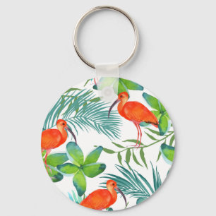 Watercolor birds: vintage seamless pattern. key ring