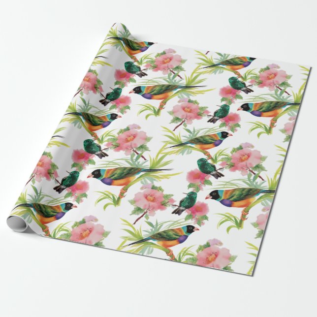 Watercolor Birds Wrapping Paper (Unrolled)
