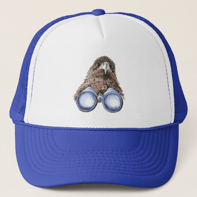 Watercolor Birdwatcher Bird watching Hawk Fun Trucker Hat (Front)