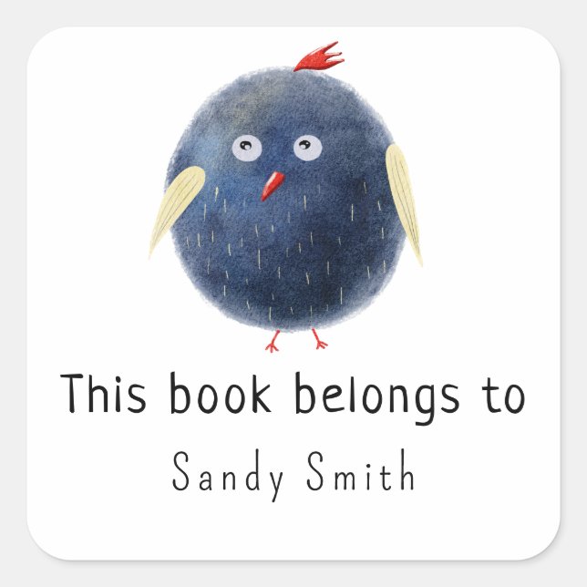 Watercolor birdy - This book belongs to Square Sticker (Front)