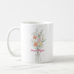 Watercolor Birth Flower Carnation Personalised Mug