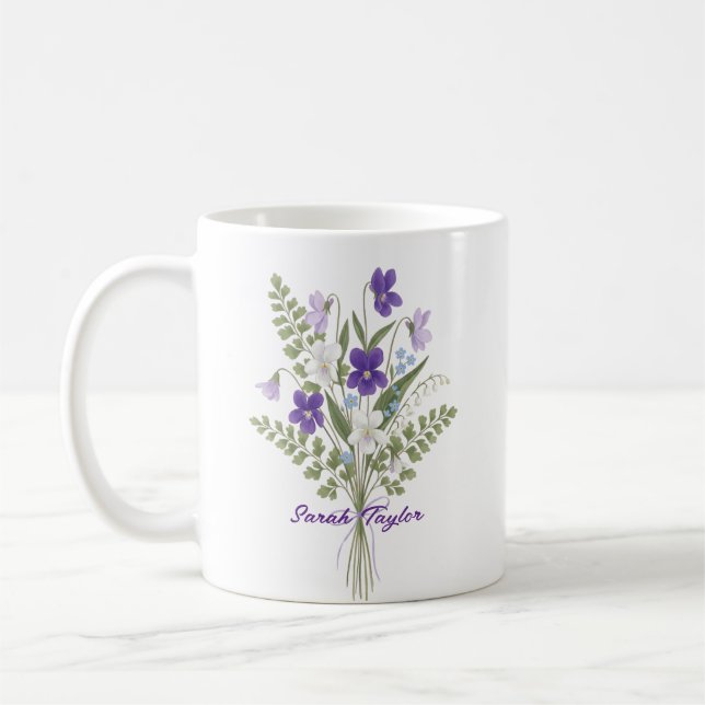 Watercolor Birth Flower Violet Personalized Mug (Left)