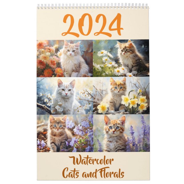 Watercolor Birth Flowers Cats Calendar 2024 (Cover)