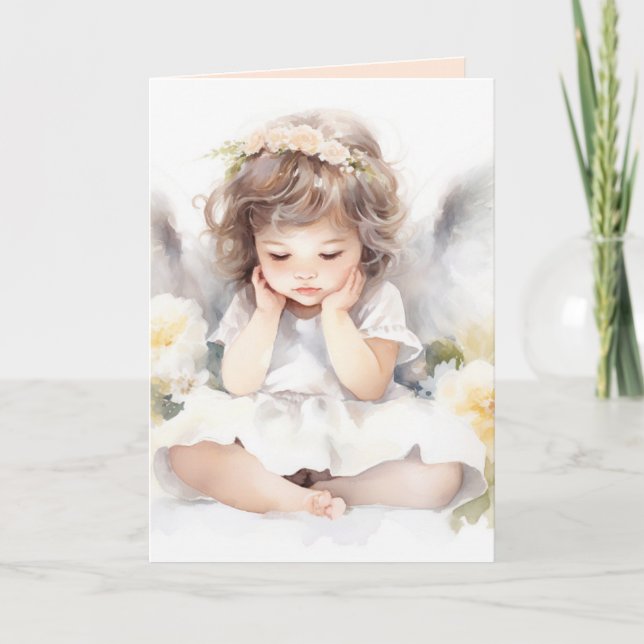 Watercolor Birthday Angel Girl  Card (Front)