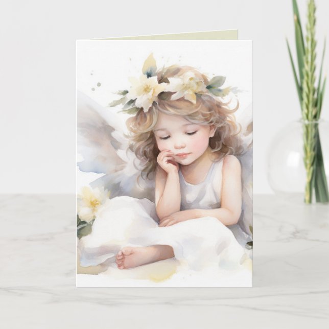 Watercolor Birthday Angel Girl  Card (Front)