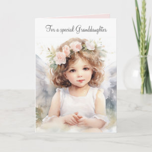 Watercolor Birthday Angel Girl For Granddaughter Card