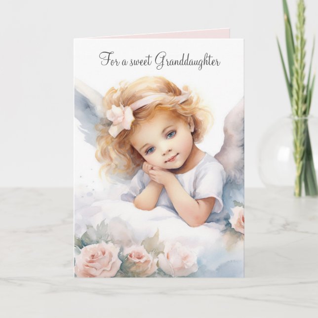 Watercolor Birthday Angel Girl For Granddaughter Card (Front)