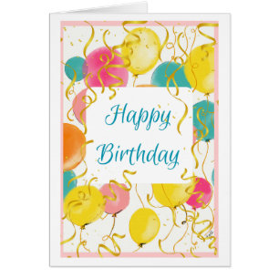 Watercolor Birthday Balloons Card For Her