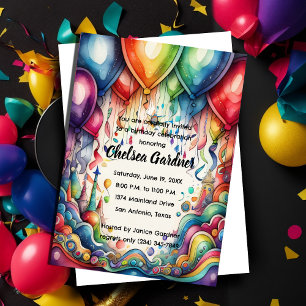 Watercolor Birthday Balloons Colourful  Invitation