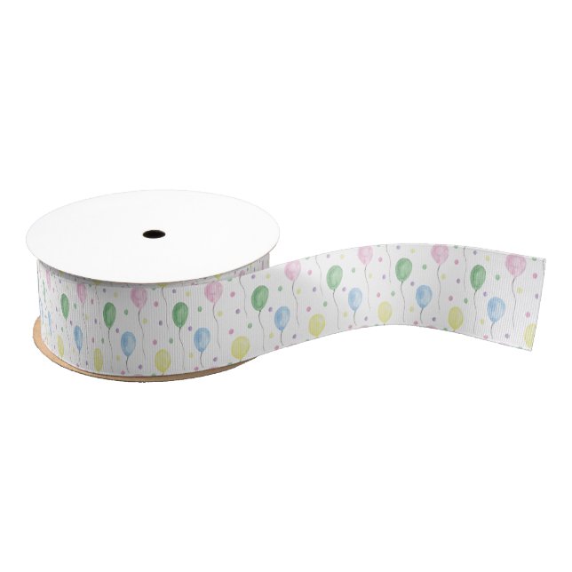 Watercolor Birthday Balloons & Confetti Grosgrain Ribbon (Spool)
