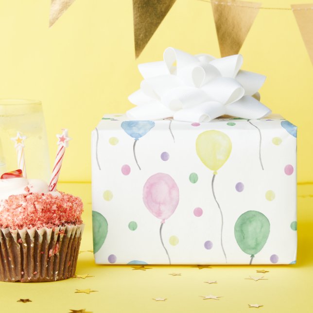 Watercolor Birthday Balloons & Confetti Wrapping Paper (Birthday Party)