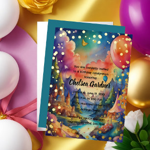 Watercolor Birthday Balloons Fantasy Landscape