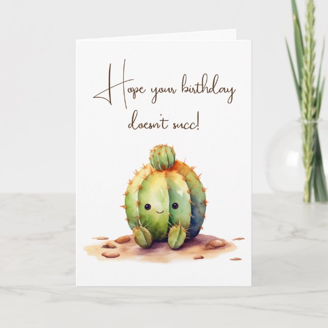 Watercolor Birthday Cactus Humour Card (Front)