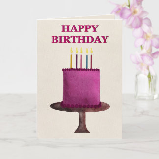 Watercolor Birthday Cake Happy Birthday Card