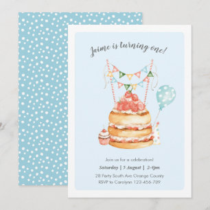 Watercolor Birthday Cake Invitation