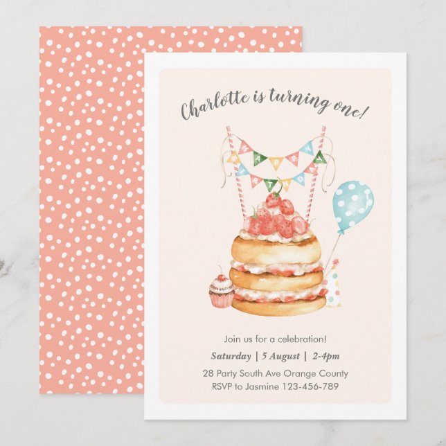 Watercolor Birthday Cake Invitation (Front/Back)