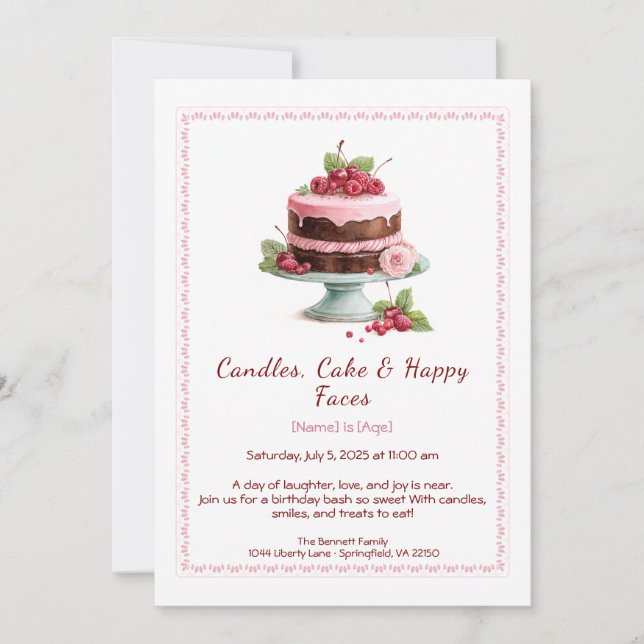 Watercolor Birthday Cake Invitation – chocolate (Front)