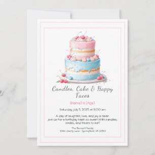 Watercolor Birthday Cake Invitation – pink blue