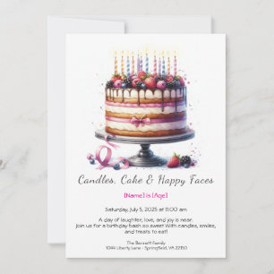 Watercolor Birthday Cake Invitation – pink blue
