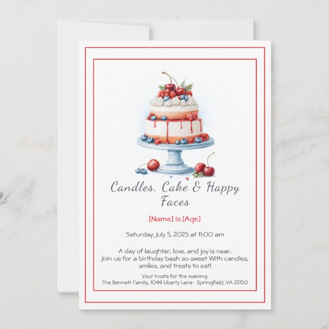 Watercolor Birthday Cake Invitation – Sweet  (Front)