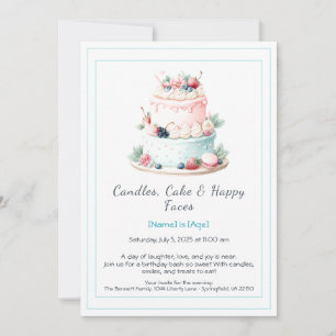 Watercolor Birthday Cake Invitation – Sweet 