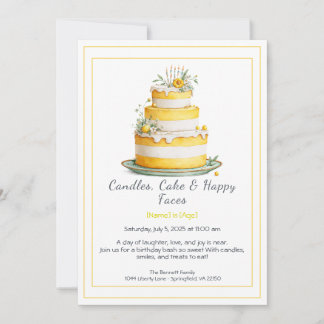 Watercolor Birthday Cake Invitation – yellow