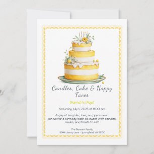 Watercolor Birthday Cake Invitation – yellow