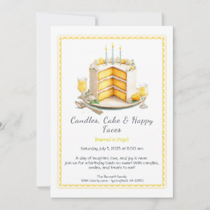 Watercolor Birthday Cake Invitation – yellow