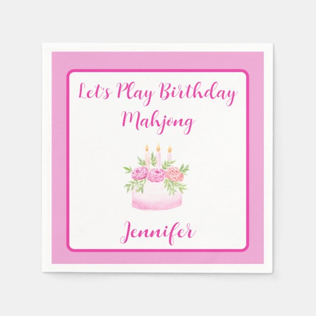 Watercolor Birthday Cake Mahjong PERSONALIZE Napkin (Front)