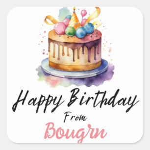 watercolor Birthday cake Square Sticker