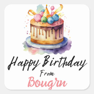 watercolor Birthday cake Square Sticker
