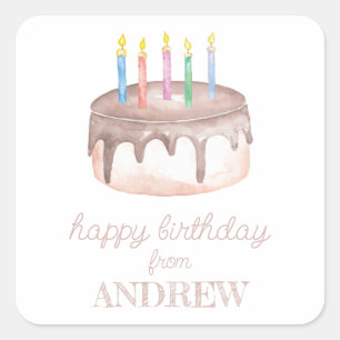 Watercolor Birthday Cake Square Sticker