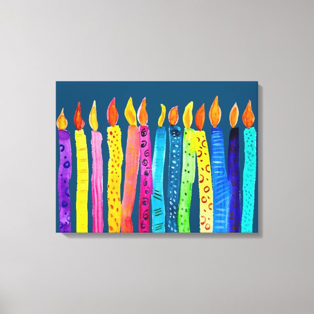 Watercolor birthday candles colourful canvas print (Front)