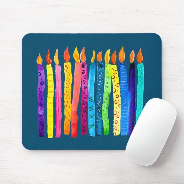 Watercolor birthday candles colourful mouse mat (With Mouse)