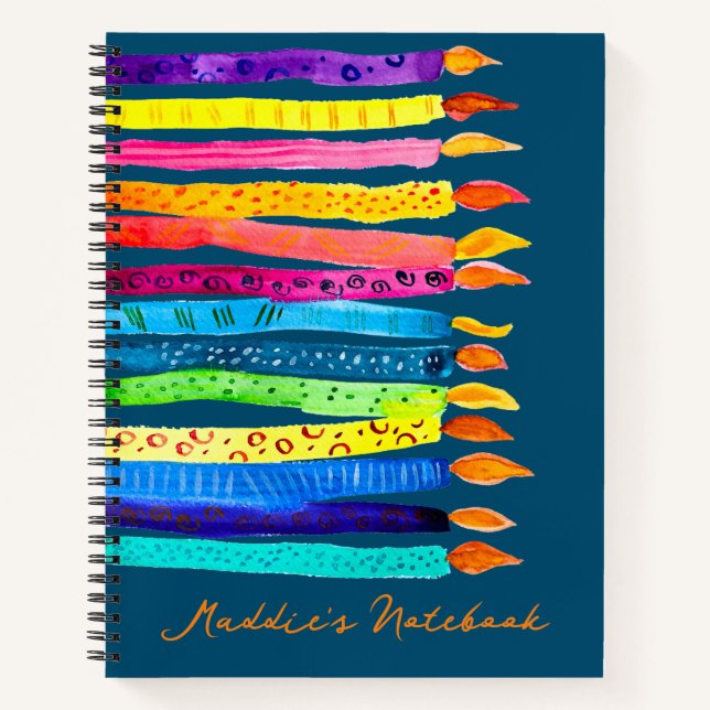 Watercolor birthday candles colourful notebook (Front)
