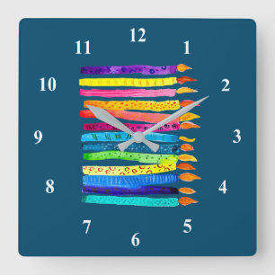 Watercolor birthday candles square wall clock