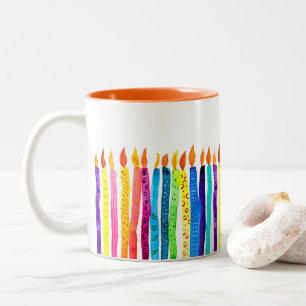Watercolor birthday candles Two-Tone coffee mug
