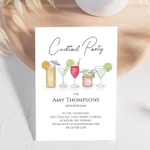 Watercolor Birthday Colourful Cocktails Invitation