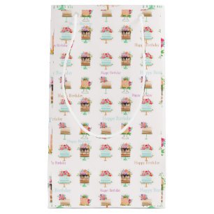 Watercolor Birthday Floral Cakes Small Gift Bag