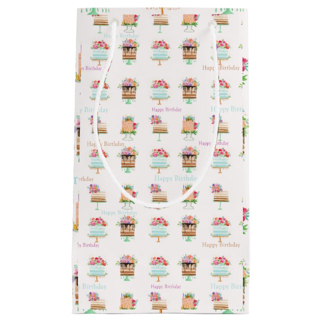 Watercolor Birthday Floral Cakes Small Gift Bag (Front)